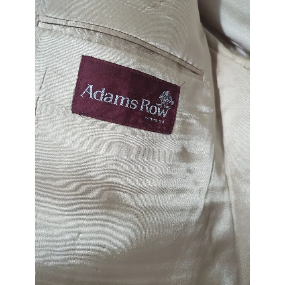 Adams Row Mens 100%‎ Wool Herringbone Blazer Beige Tan Elbow Patches Sport Coat